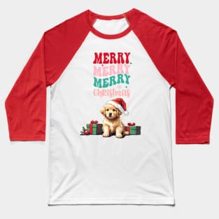 Merry Christmas Retriever Puppy Baseball T-Shirt